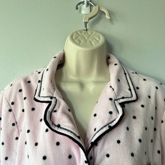 Anne Klein Pink/Black Polka Dot Fleece Pajama Set Size L - Picture 3 of 9